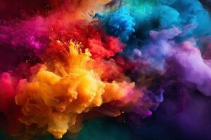 Colorful ink in water on a black background. Abstract background, Colored powder explosion. Abstract closeup dust on backdrop, AI Generated photo