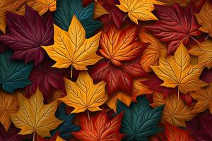 Autumn leaves seamless pattern background. illustration. Eps 10, Colorful seasonal autumn background pattern, AI Generated photo