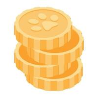 Trendy isometric icon of paw coins vector