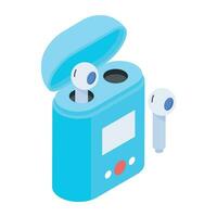 Wireless earbuds handy isometric icon vector
