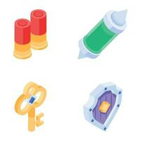 Pack of Battle Accessories Isometric Icons vector