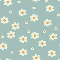 Groovy flowers seamless hand drawn pattern. Vector illustration