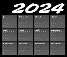 2024 calendar, for corporate, modern and clean, sleek style, vector template format, weeks starts on monday, black background