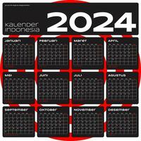 Kalender Indonesia 2024, Indonesian Calendar 2024, y2k design, for company or corporate design vector