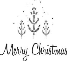 Merry Christmas postcard with Christmas trees, minimalism, simple , vector illustration, black and white, snow, scandinavian