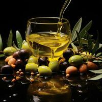 Fresh Olives and Olive Oil for Healthy Cooking, Ai Generated photo