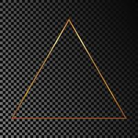 Gold glowing triangle frame isolated on dark background. Shiny frame with glowing effects. Vector illustration.