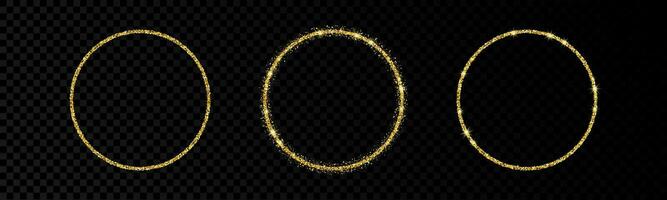 Shiny frames with glowing effects. Set of three glitter gold circular frames on background. Vector illustration