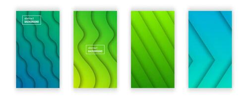 Abstract minimal gradient geometric background.  Set of four wave layer shape for banner, templates, cards. Vector illustration.