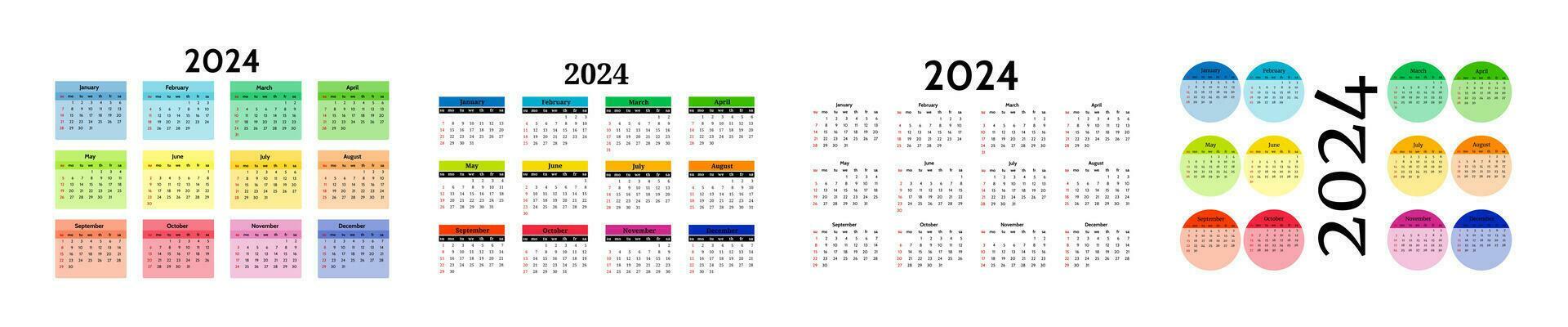 Calendar for 2024 isolated on a white background