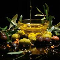 Fresh Olives and Olive Oil for Healthy Cooking, Ai Generated photo