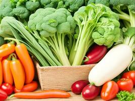 Healthy Eating Fresh Organic Vegetables in a Rustic Farm Basket, Generative Ai photo