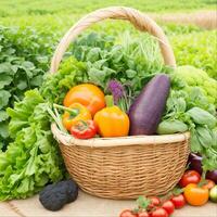 Healthy Eating Fresh Organic Vegetables in a Rustic Farm Basket, Generative Ai photo