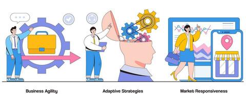 Business agility, adaptive strategies, market responsiveness concept with character. Agile business abstract vector illustration set. Flexibility, rapid decision-making, market adaptation metaphor