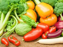 Healthy Eating Fresh Organic Vegetables in a Rustic Farm Basket, Generative Ai photo