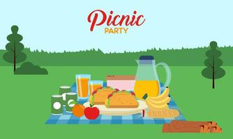 Picnic party celebration scene illustration vector