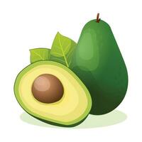 Avocado whole and half cut with leaves. Vector illustration isolated on white background