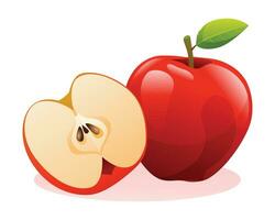 Apples whole and half cut. Fruit vector illustration isolated on white background