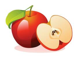 Fresh apples whole and half cut. Vector illustration isolated on white background