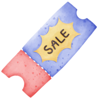 Isolated cute blue and red sale coupon for shopping in watercolor style png