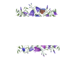 acquerello telaio di fiori selvatici e la farfalla. illustrazione di campanula, avena per cartolina disegno, diverso invito modello, nozze, compleanno, madre giorno carte png