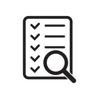 Document check icon vector illustration. Checklist magnifier assessment icon.