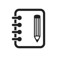 Notebook and pencil icon. Icon of notes. Notepad vector sign.