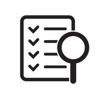 Document check icon vector illustration. Checklist magnifier assessment line icon.