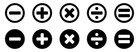 Basic mathematical icon, basic mathematical symbol. Set of mathematical symbols -plus, minus, multiplication, division, equals. Isolated vector illustration on a white background.