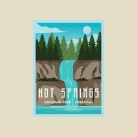 arkansas hot springs poster vector illustration template graphic design. waterfall banner and sign for decoration or business vacation travel