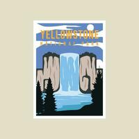 yellowstone national park poster vector illustration template graphic design. waterfall in nature beautiful landscaped banner and sign travel and tourism business concept