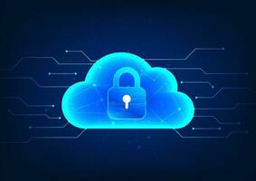 cloud technology Inside is a lock with a technological circuit on the back. It refers to storing data through a cloud system that has a system to prevent data theft and data destruction. vector