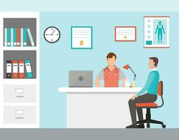 Doctor talking to patient in hospital chamber Vector illustration in flat style