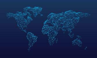 Abstract world map from points and lines. Blue background Vector illustration.