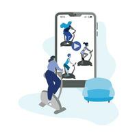 Women doing fitness exercises on a smartphone. Vector illustration in flat style