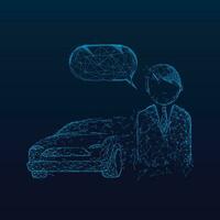 A businessman with a speech bubble and a car on a blue background vector