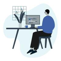 Programmer working at the computer vector illustration in flat style.