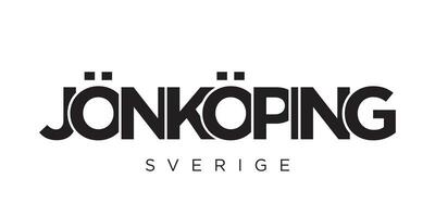 Jonkoping in the Sweden emblem. The design features a geometric style, vector illustration with bold typography in a modern font. The graphic slogan lettering.
