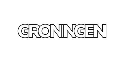 Groningen in the Netherlands emblem. The design features a geometric style, vector illustration with bold typography in a modern font. The graphic slogan lettering.