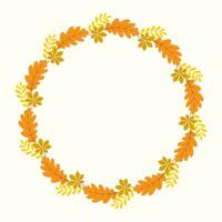 Clip art of hand drawn wreath of Autumn leaves on isolated background. Warm background for Autumn harvest, Thanksgiving, Halloween and seasonal celebration, textile, scrapbooking. vector