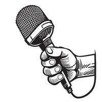 Microphone in hand sketch hand drawn in doodle style Vector illustration