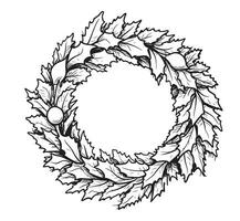 Christmas wreath , hand drawn sketch. Symbol of Christmas and New Year vector