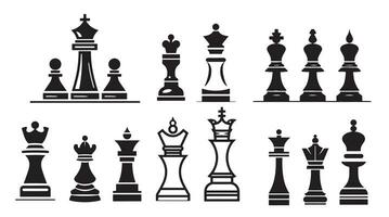 Chess icons set silhouette hand drawn vector illustration