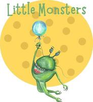 Postcard  Little monster. For congratulations of children, printing and other use. All elements are painted with watercolors. vector