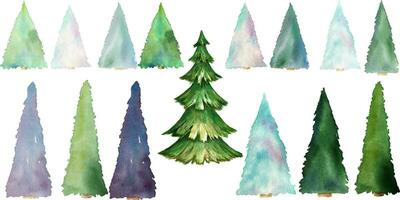 Set of 15 christmas tree elements watercolor vector