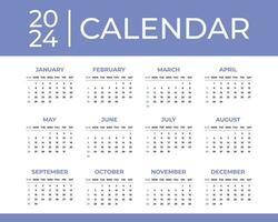 2024 Calendar Template with Weekly Start on Sunday vector