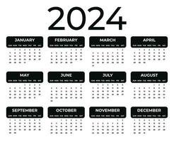 2024 anual calendario modelo en un blanco antecedentes vector