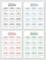 2024 Yearly Calendar Template with a Weekly Start on Sunday vector