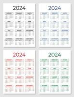 2024 Yearly Calendar Template with a Weekly Start on Sunday vector