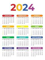 Stylish Colorful 2024 Calendar Design Template vector